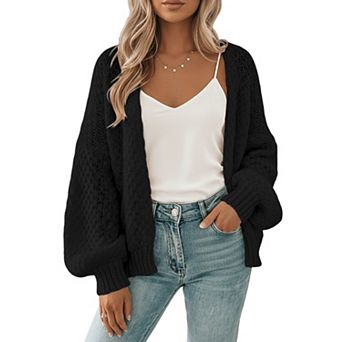 Women's Oversized Cute Crochet Cardigan Casual Long Sleeve Waffle Knit Open Front Sweater