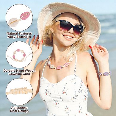 Shell Necklace Bracelet Set, Handmade Adjustable Conch Sea Puka Bracelet Set