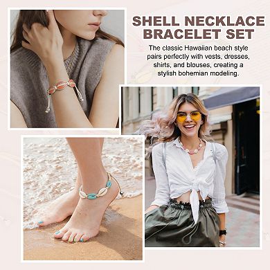 Shell Necklace Bracelet Set, Handmade Adjustable Conch Sea Puka Bracelet Set
