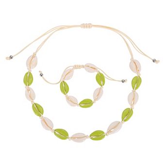 Shell Necklace Bracelet Set, Handmade Adjustable Conch Sea Puka Bracelet Set