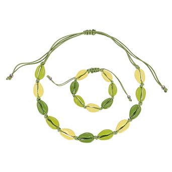 Shell Necklace Bracelet Set, Handmade Adjustable Conch Sea Puka Bracelet Set