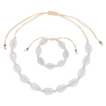 Shell Necklace Bracelet Set, Handmade Adjustable Conch Sea Puka Bracelet Set