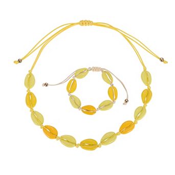 Shell Necklace Bracelet Set, Handmade Adjustable Conch Sea Puka Bracelet Set
