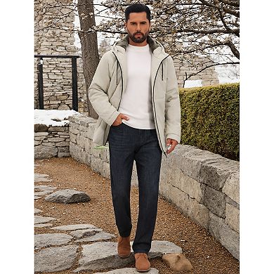 Men's Winter Warm Full-Zip Hooded Fleece Lined Quilted Jacket Coat