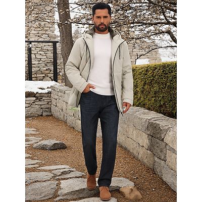 Men's Winter Warm Full-Zip Hooded Fleece Lined Quilted Jacket Coat