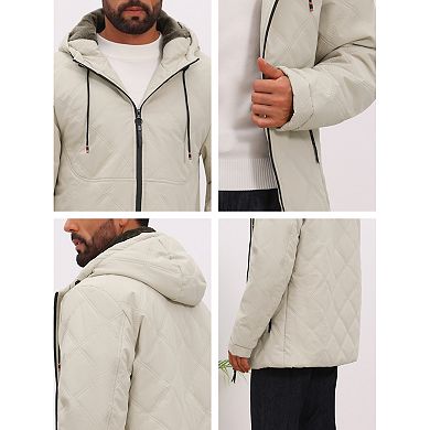 Men's Winter Warm Full-Zip Hooded Fleece Lined Quilted Jacket Coat