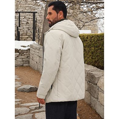 Men's Winter Warm Full-Zip Hooded Fleece Lined Quilted Jacket Coat