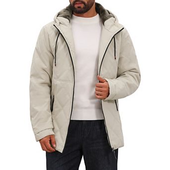 Men's Winter Warm Full-Zip Hooded Fleece Lined Quilted Jacket Coat