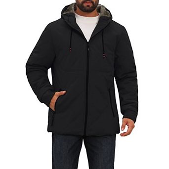Men's Winter Warm Full-Zip Hooded Fleece Lined Quilted Jacket Coat
