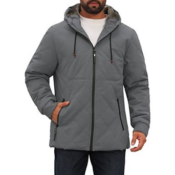 Men's Winter Warm Full-Zip Hooded Fleece Lined Quilted Jacket Coat