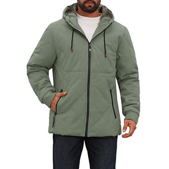 Men's Winter Warm Full-Zip Hooded Fleece Lined Quilted Jacket Coat