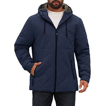Men's Winter Warm Full-Zip Hooded Fleece Lined Quilted Jacket Coat
