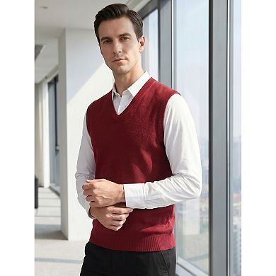 Men's Knitted Sweater Vest V Neck Solid Plain Casual Pullover Sleeveless Sweater Top