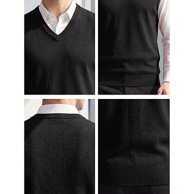 Men's Knitted Sweater Vest V Neck Solid Plain Casual Pullover Sleeveless Sweater Top