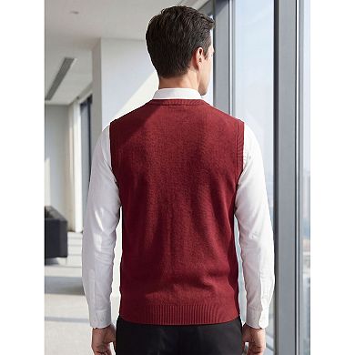 Men's Knitted Sweater Vest V Neck Solid Plain Casual Pullover Sleeveless Sweater Top