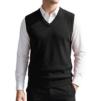 Men's Knitted Sweater Vest V Neck Solid Plain Casual Pullover Sleeveless Sweater Top