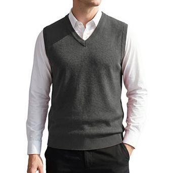 Men's Knitted Sweater Vest V Neck Solid Plain Casual Pullover Sleeveless Sweater Top