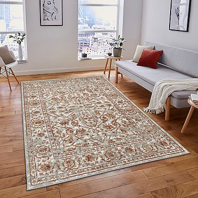 HomeRoots Rectangle Floral Polypropylene Area Rug