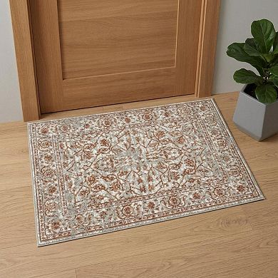 HomeRoots Rectangle Floral Polypropylene Area Rug