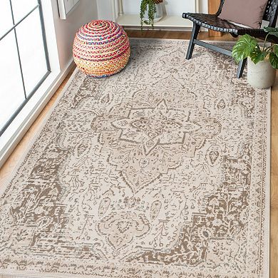 HomeRoots Rectangle Medallion Polypropylene Area Rug