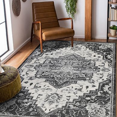 HomeRoots Rectangle Medallion Polypropylene Area Rug