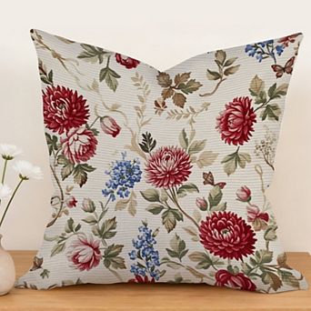 Waterproof Cotton Linen Pillow Covers 18", Vintage Floral Print singular