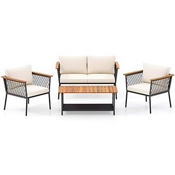 4 pc Patio Rattan Furniture Set with 2 tier Coffee Table