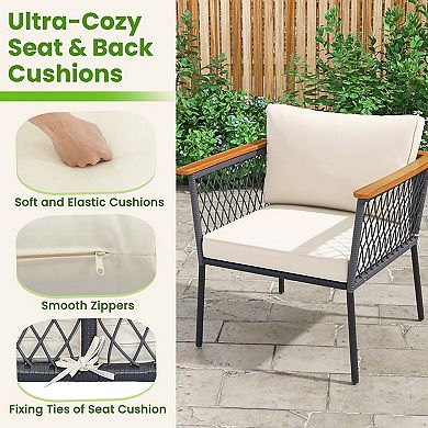 4 Piece Patio Rattan Furniture Set with 2-Tier Coffee Table