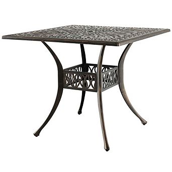 35.4 Inch Aluminum Patio Square Dining Table with Umbrella Hole