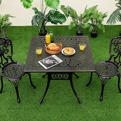 35.4 Inch Aluminum Patio Square Dining Table with Umbrella Hole