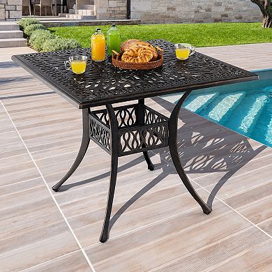 35.4 Inch Aluminum Patio Square Dining Table with Umbrella Hole