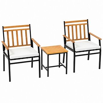3 pc Outdoor Furniture Set Acacia Wood Patio Conversation Set with Cushions