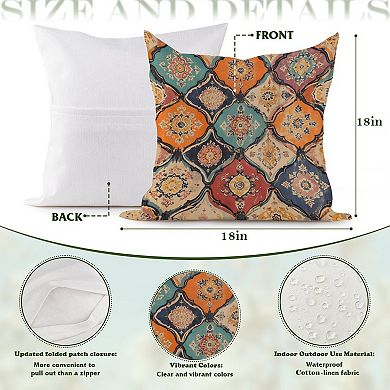 Vintage Boho Printed Indoor/Outdoor Throw Pillow Cover 18x18 Inch