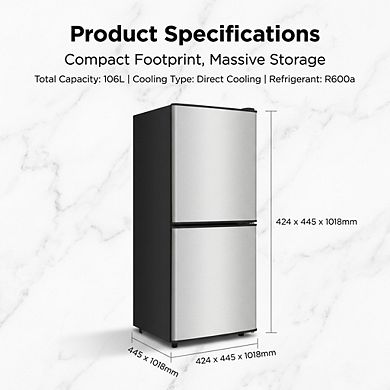 Compact Refrigerator - 106L 2 door Fridge with Top Door Freezer and LED Light