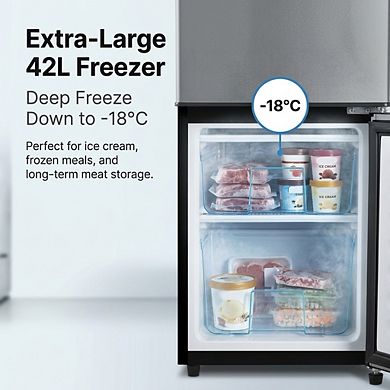 Compact Refrigerator - 106L 2 door Fridge with Top Door Freezer and LED Light