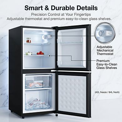 Compact Refrigerator - 106L 2 door Fridge with Top Door Freezer and LED Light