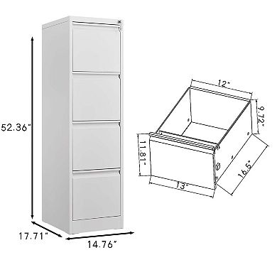 4-Drawer Vertical Narrow Metal File Cabinet with Lock, Space-Saving Office Storage