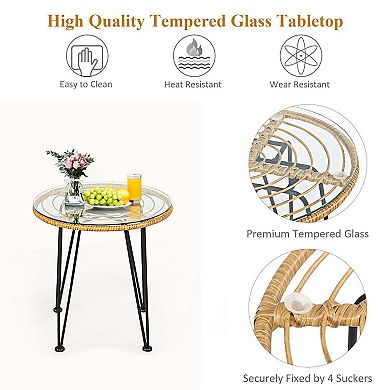 3 Pieces Rattan Furniture Set with Cushioned Chair Table