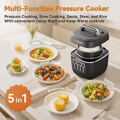 Fullwill 3-Quart Electric Pressure Cooker - Compact Multi-Cooker with Non-Stick Ceramic Pot