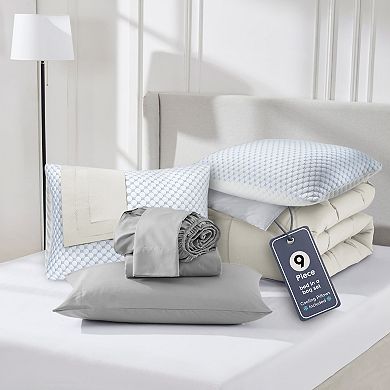 Nestl Reversible Comforter Set Bed in a Bag with Ice Pillow