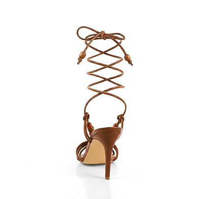 Assa-2 Beaded Lace Up Stiletto Heel Dress Sandals