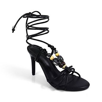 Assa-2 Beaded Lace Up Stiletto Heel Dress Sandals