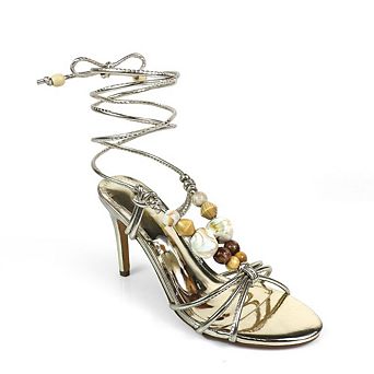 Assa-2 Beaded Lace Up Stiletto Heel Dress Sandals