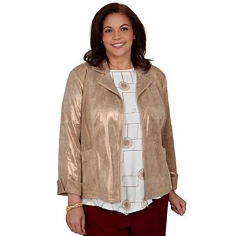 Plus Size Alfred Dunner Union Square Mixed Media Knit Back Jacket