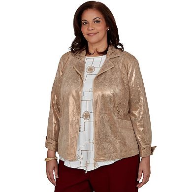 Plus Size Alfred Dunner Union Square Mixed Media Knit Back Jacket