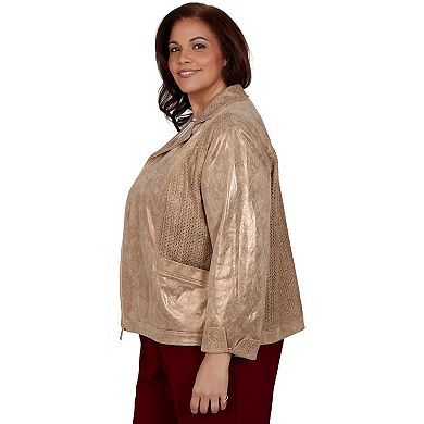 Plus Size Alfred Dunner Union Square Mixed Media Knit Back Jacket