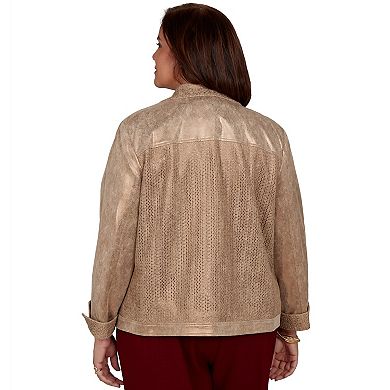 Plus Size Alfred Dunner Union Square Mixed Media Knit Back Jacket