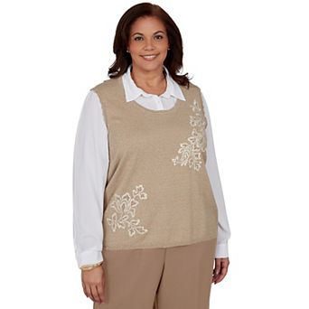 Plus Size Alfred Dunner Union Square Embroidered Vest Sweater