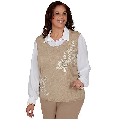 Plus Size Alfred Dunner Union Square Embroidered Vest Sweater