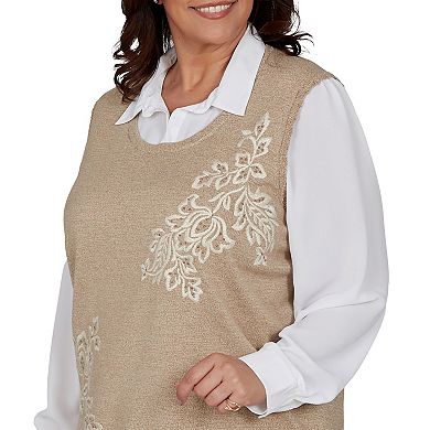 Plus Size Alfred Dunner Union Square Embroidered Vest Sweater